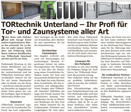 Tortechnik Unterland in Kufstein in Tirol